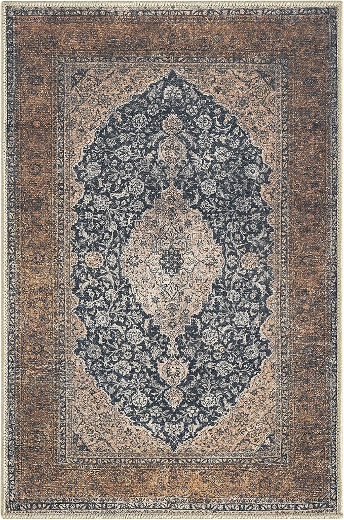 Keen Home Design 2x3 Rug - Machine Washable Entry Rug with Non-Slip Backing, Ideal for Enteryway, Kitchen, Bathroom, Laundry Room - Vintage, Easy Clean, Durable, Low Pile Rug - (2' x 3')