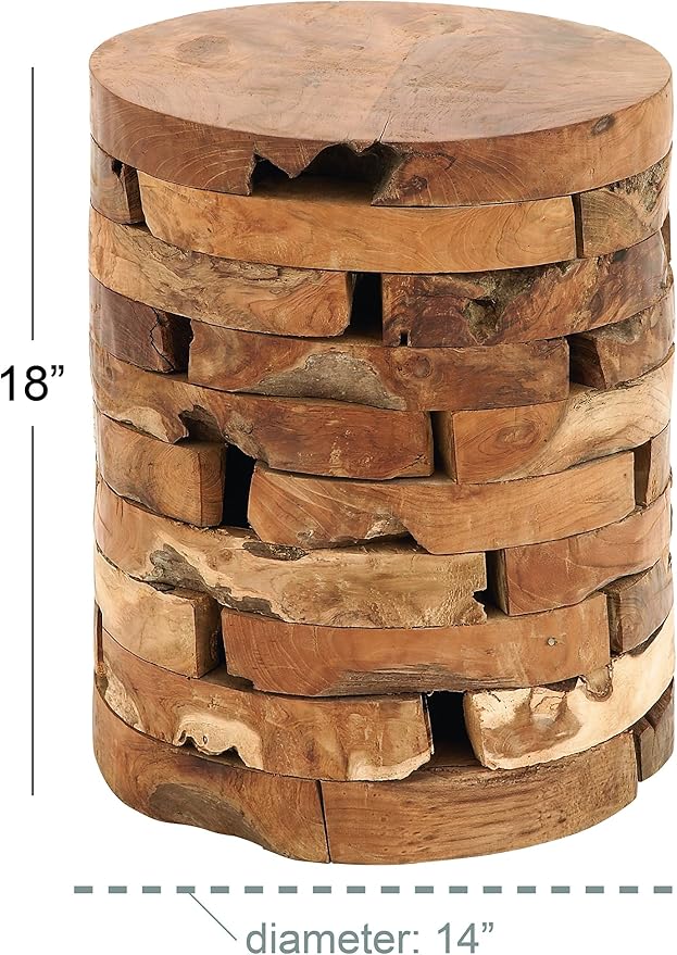 Deco 79 Teak Wood Handmade Side End Accent Table Live Edge End Table with Brick Inspired Design, Side Table 14" x 14" x 18", Light Brown