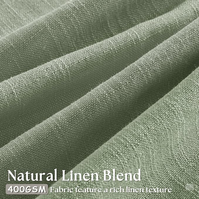 Sage Green Linen Curtains 102 Inches Long 2 Panels for Living Room Modern Thick Linen Flax Pinch Pleated Memory Trained Light Filtering Ceiling Semi Sheer 102 Inch Curtain with Hook Rings Back Tab