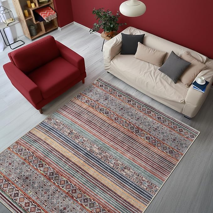 Keen Home Design 5x7 Rug - Machine Washable Area Rug with Non-Slip Backing, Ideal for Living Room, Dining Room, Bedroom - Vintage, Easy Clean, Durable, Low Pile Rug - (5' x 7')