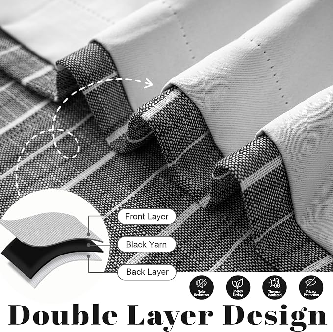 DriftAway Stripe Blackout Linen Curtain Valance Double Layer Farmhouse Country Rustic Hygge Stripe Yarn Dyed Woven Thermal Insulated Rod Pocket Valance W52 x L18 Black