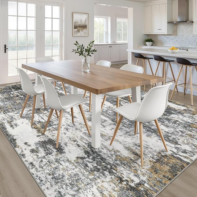6x9 Area Rugs Living Room: Washable Large Neutral Rug Abstract Soft Modern Stain Resistant Indoor Floor Non-Slip Carpet for Bedroom Nursery Kids Office Playroom Dining Room- Black White Gold