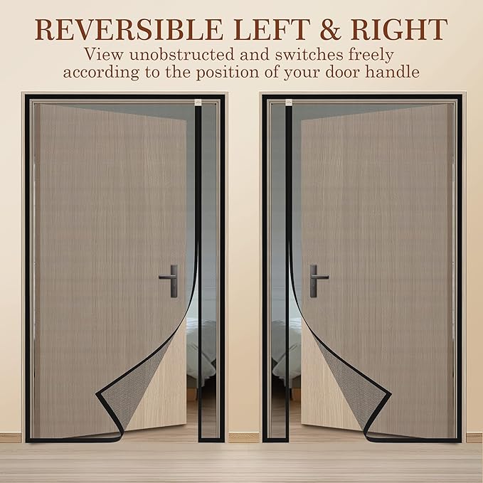 Yotache Reversible Left Right Side Opening Screen Doors with Magnets Fits Door Size 50 x 80, Magnetic Mesh for Front, Patio Sliding Door, Actual Screen Size 52" x 81" Black