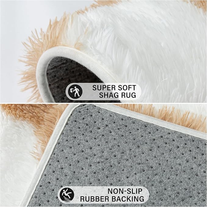 PureCozy 5x5 Round Rugs for Living Room Brown Soft Shag Checkered Rug Modern Washable Indoor Office Fuzzy Carpet Non-Slip Fluffy Rugs for Bedroom Nursery Dorm Playroom Home Aesthetic Decor