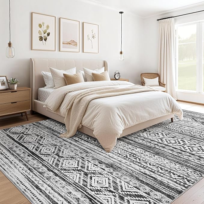 cotiled 5x7 Area Rugs Living Room Rug: Washable Boho Rugs with Non Slip Backing Large Soft Indoor Stain Resistant Carpet for Bedroom Farmhouse Dining Room Lightweight Home Decor White/Black