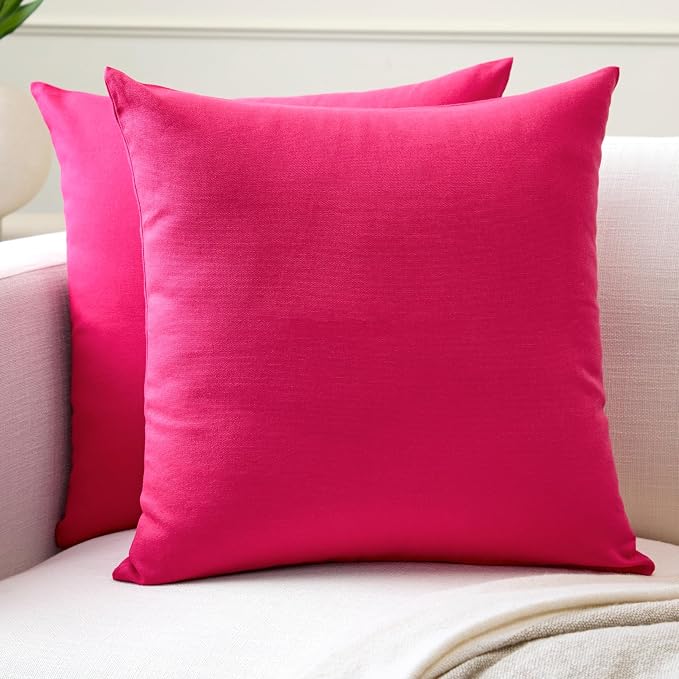 Encasa XO Throw Pillow Covers 18x18 in Set of 2 Hot Pink | No Inserts | Cotton Pillow Covers for Living Room, Bed, Sofa, Couch | Decorative Cushion Covers with Improved Zipper