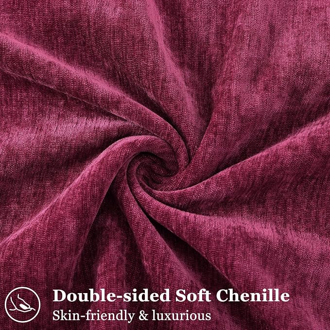 decorUhome Fall Couch Euro Sham Throw Pillow Covers 22x22 Set of 2, Decorative Soft Velvet Modern Cozy Chenille Pillow Cases with Elegant Design for Sofa Bed Living Room Home Decor, Rhododendron