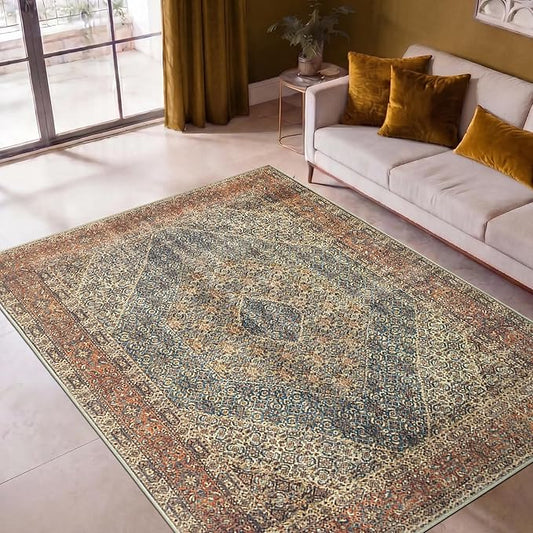 Keen Home Design 48"x72" Rug - Machine Washable Area Rug with Non-Slip Backing, Ideal for Living Room, Dining Room, Bedroom - Vintage, Easy Clean, Durable, Low Pile Rug - (4' x 6')