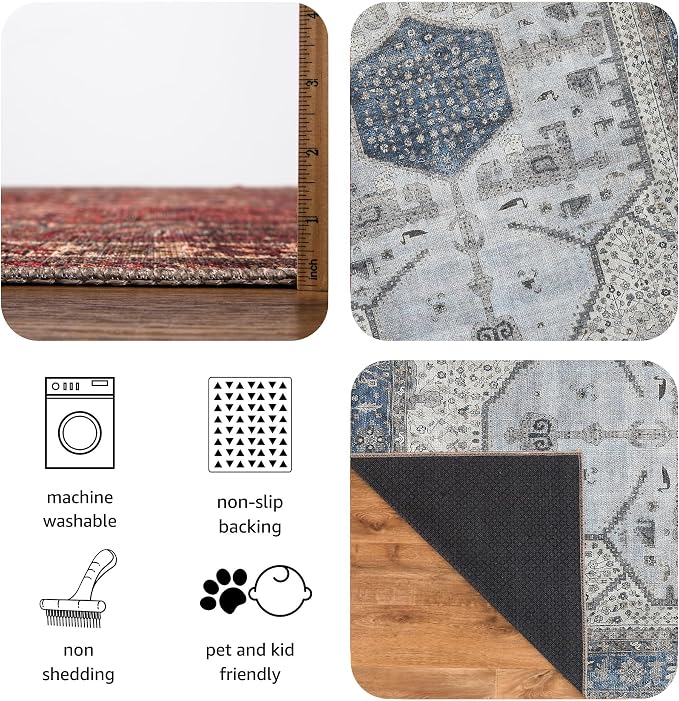 Keen Home Design 10x14 Rug - Machine Washable Area Rug with Non-Slip Backing, Ideal for Living Room, Dining Room, Bedroom - Vintage, Easy Clean, Durable, Low Pile Rug - (9'7" x 14')