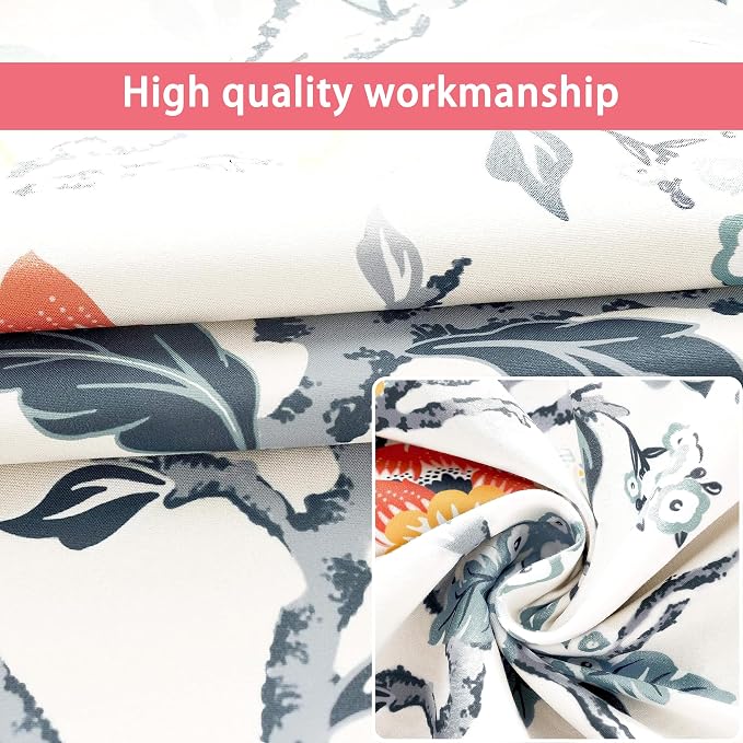 DriftAway Ada Floral Botanical Print Flower Leaf Lined Thermal Insulated Room Darkening Blackout Window Curtains 2 Layers Set of 2 Panels Each 52 Inch by 120 Inch Ivory Orange Teal