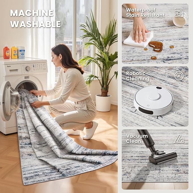 zesthome Area Rugs 6x9 Living Room, Modern Abstract Washable Rug Large Rugs Stain Resistant Indoor Carpet for Bedroom Kitchen Dining Room Nursery Home Office (Blue Grey,6'x9')