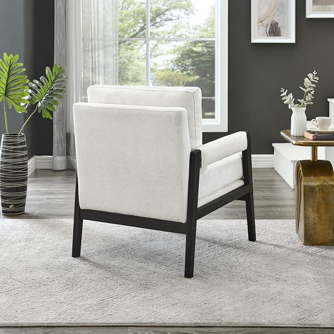 Roundhill Furniture Kelly Mid-Century Modern Chenille Upholstered Accent Armchair, White