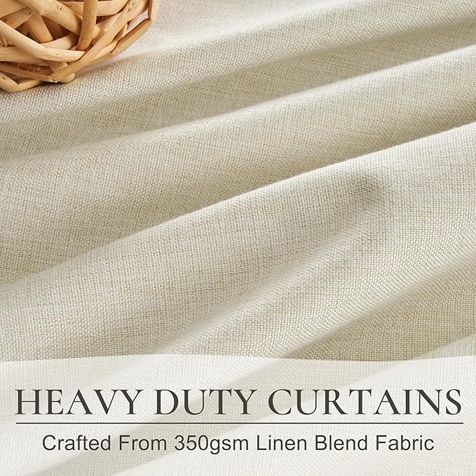 Warm Cream Extra Long Pleated Black Out Curtains 105 Inches Long for Living Room, Natural Linen Blend Patio Door Curtain with Track&Back Tab 2 Panels Set Insulated Privacy Window Drapes (50"Wx105"L）