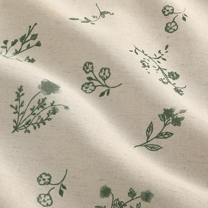 Boho Floral Spring 100% Blackout Curtains 84 Inch Length 2 Panels Set, Linen Texture Farmhouse Curtains with Beige Tassel for Living Room Bedroom, Vintage Rustic Rod Pocket,Dark Green