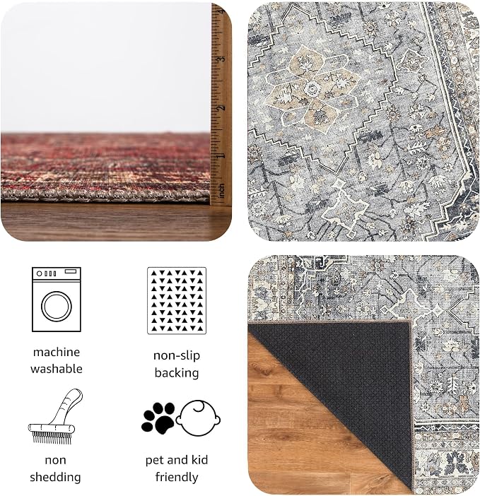 Keen Home Design 30"x120" Rug - Machine Washable Runner Rug with Non-Slip Backing, Ideal for Hallway, Entryway, Kitchen, Laundry Room - Vintage, Easy Clean, Durable, Low Pile - (2'6" x 10')