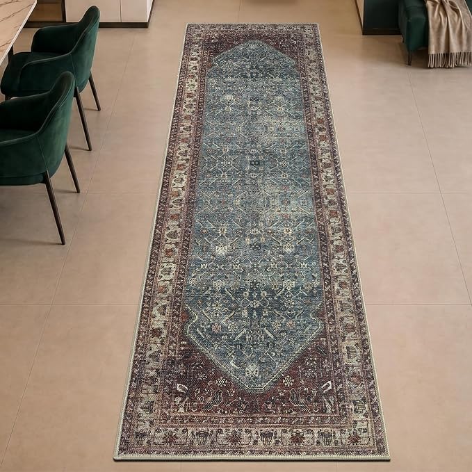 Keen Home Design 30"x84" Rug - Machine Washable Runner Rug with Non-Slip Backing, Ideal for Hallway, Entryway, Kitchen, Laundry Room - Vintage, Easy Clean, Durable, Low Pile Rug - (2'6" x 7')
