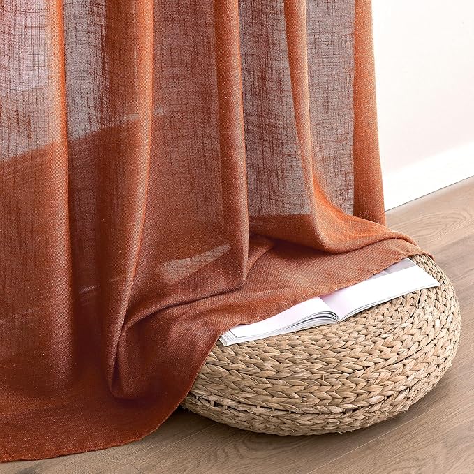 MIULEE Rust Curtains 96 Inch Length 2 Panels for Bedroom Living Room, Terracotta Soft Thick Linen Textured Window Drapes Semi Sheer Light Filtering Back Tab Rod Pocket Burlap Look Fall Decor