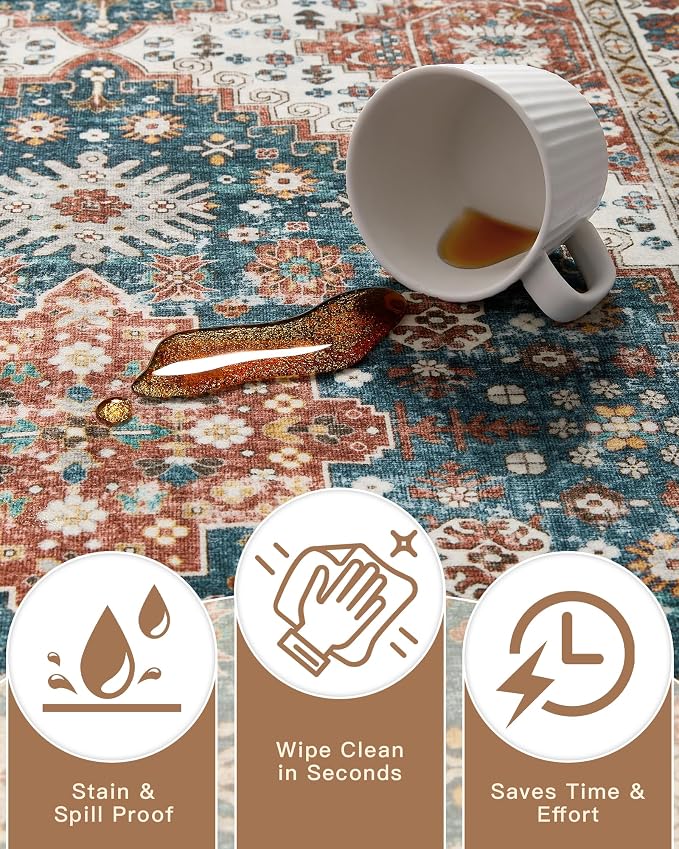 Madane Hallway Runner Rug 2'6''x14' Kitchen Runners Vintage, Navy Blue | Long Non-Slip Washable Rugs 14ft for Laundry Room, Entryway and Bedroom, Soft Low Pile Stain-Resistant 2.5x14 Ft Floor Carpet