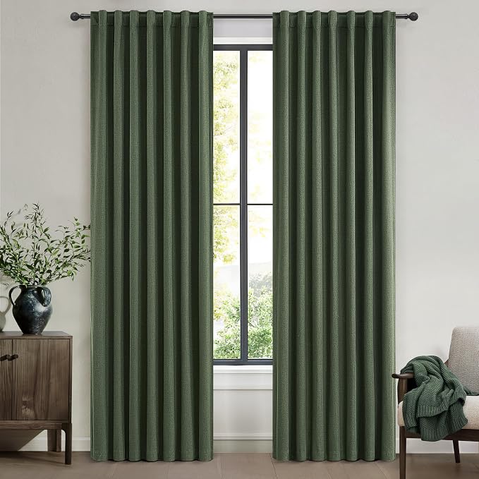 Large Window Room Darkening Curtains 108 Inches Long, Heavy Duty Thermal Insulated Curtains for Summer Pretty Blackout Drapes Fabric Thick for Bedroom Dark Hunter Green Olive (W50"xL108" 2Panel Set )