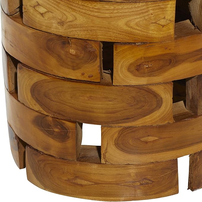 Deco 79 Teak Wood Handmade Side End Accent Table Live Edge End Table with Brick Inspired Design, Side Table 14" x 14" x 18", Light Brown