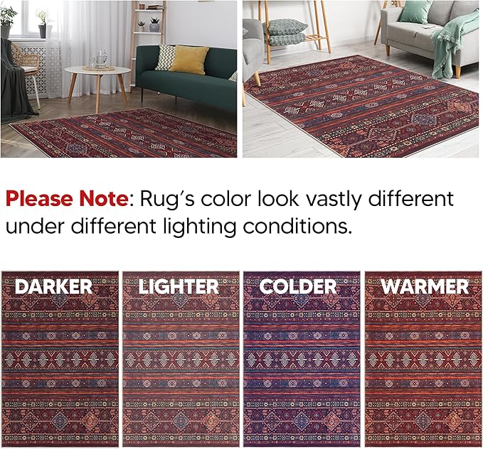 Keen Home Design 8x10 Rug - Machine Washable Area Rug with Non-Slip Backing, Ideal for Living Room, Dining Room, Bedroom - Vintage, Easy Clean, Durable, Low Pile Rug - (8' x 10')