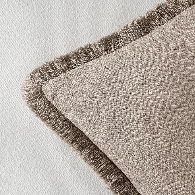 MIULEE Decorative Throw Pillow Covers Neutral Linen Fringe Throw Pillows Euro Shams Set of 2 Dune Boho Farmhouse Cushion Covers for Couch Sofa Bed Living Room Fall Home Decor 24x24 Inch