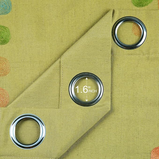 VOGOL Linen Curtains 63 Inch Length, Colorful Leaves Embroidered Kitchen Curtain, Top Grommet, 2 Panels, 52x63