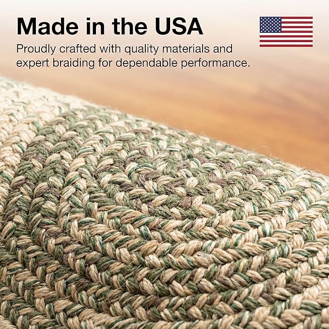 Super Area Rugs Braided Rugs Round 4ft Farmhouse Kitchen Rug - Ridgewood Braided Rug for Dining Room Table - Reversible - Indoor/Outdoor - Made in USA - Forest Green/Beige, 4' Round