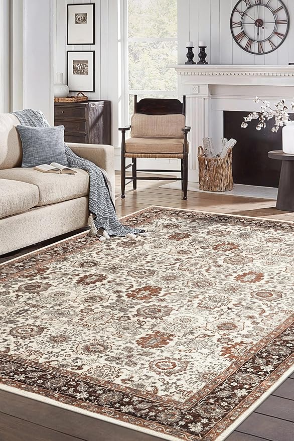Keen Home Design 9x12 Rug - Machine Washable Area Rug with Non-Slip Backing, Ideal for Living Room, Dining Room, Bedroom - Vintage, Easy Clean, Durable, Low Pile - (9' x 12')