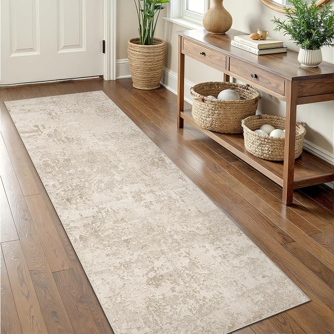 Art&Tuft Runner Rug 2'6"x6' - Anti-Slip Backing Abstract Runner Rug No Slip, Stain Resistant Runners for Hallways, Kitchen, Living Room, Foldable Machine Washable Area Rug (2'6"x6', Beige)