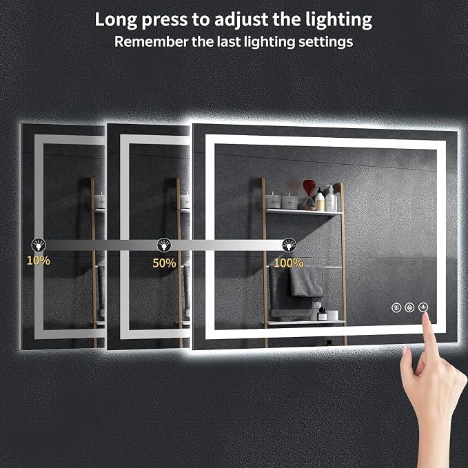 30"x42" LED Bathroom Mirror with Lights for Vanity, Anti-Fog & Dimmable 3-Color, Stepless Brightness Adjustable Wall Mounted Mirror for Bathroom Makeup Shaving