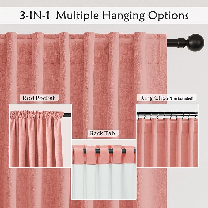 UHITECH Short Blackout Curtains 54 Inch Length 2 Panels Set for Bedroom Blush Pink Linen Textured Thermal 100% Black Out Curtains for Living Room with Back Tab Rod Pocket Track System