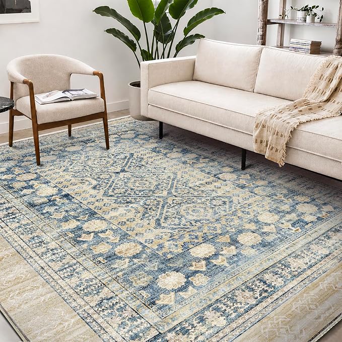 CHAMPLANT Washable Area Rug 8'x10' Retro Boho Design Non-Shedding Non-Slip Easy Care Ideal for High Traffic Areas in Living Room Bedroom Office Coffee Table Kitchen Large Carpet