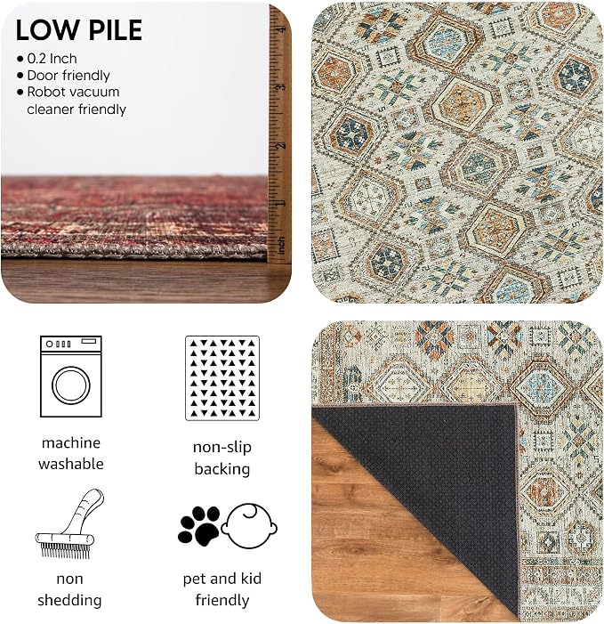 Keen Home Design 5x7 Rug - Machine Washable Area Rug with Non-Slip Backing, Ideal for Living Room, Dining Room, Bedroom - Vintage, Easy Clean, Durable, Low Pile Rug - (5' x 7')
