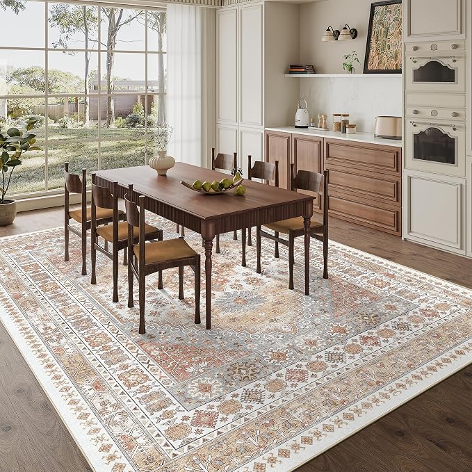 zesthome 8x12 Area Rugs,Stain Resistant Washable Rug,Ultra-Thin Rugs for Living Room,Bedroom,Non-Slip Backing Home Decor Large Area Rug (Orange,8'x12')