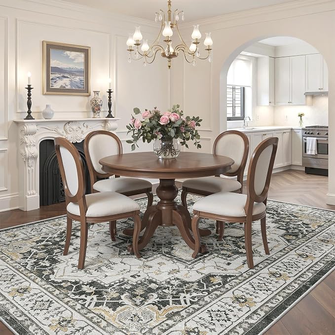 Madane 5x7 Area Rugs for Living Room, Non-Slip Washable Rug, Black | Ultra-Thin Stain Resistant Vintage Large 5'X7' Carpet, Soft Low Pile Floor Mat For Bedroom Dining Room Office Home Decor