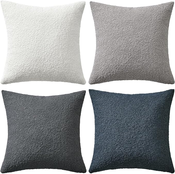 MIULEE Pack of 4 Decorative Textured Boucle Throw Pillow Covers | 20x20 Inch Blue Gray Accent Pillow Cases Soft Couch Cushion Covers for Modern Farmhouse Boho Sofa Bed Livingroom Home Decor