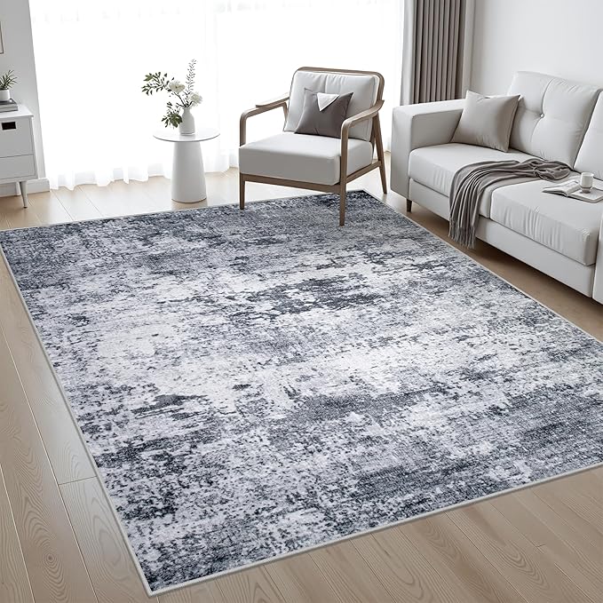 5x8 Area Rug Living Room Rug: Washable Modern Abstract Soft Thin Rug Indoor Floor No Slip Stain Resistant Carpet for Bedroom Dining Room Farmhouse Nursery Home Office - Grey