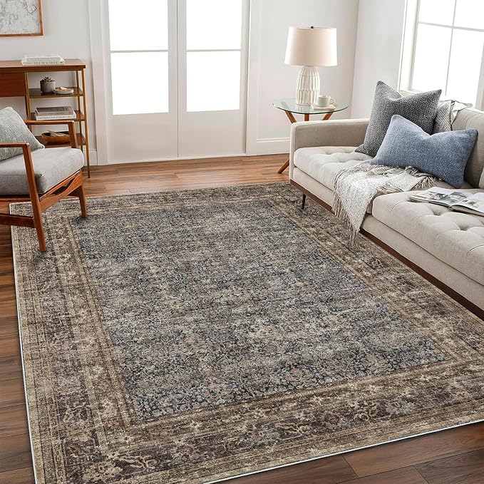CHAMPLANT Area Rug 6'x9' Washable Vintage Traditional Floor Cover Thin Retro Kitchen Indoor Distressed Non Slip Carpet for Living Room Bedroom Dining Room
