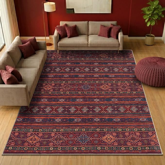 Keen Home Design 6x9 Rug - Machine Washable Area Rug with Non-Slip Backing, Ideal for Living Room, Dining Room, Bedroom - Vintage, Easy Clean, Durable, Low Pile Rug - (6' x 9')