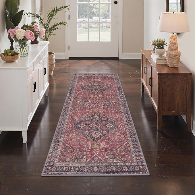 GENIMO Runner Rug 2x5 Non Slip Machine Washable Hallway Runner Rug, Low Pile Lightweight Rugs for Entryway, Hallway, Kitchen and Corridor, Vintage Scarlet