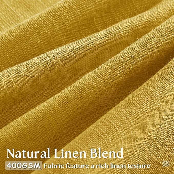 Mustard Yellow Pinch Pleated Linen Curtains 45 Inch Length 2 Panels Set for Bedroom Dining Room Kitchen Semi Sheer Linen Boho Retro Farmhouse Small Window Curtains 45 Inches Long Harvest Gold Yellow