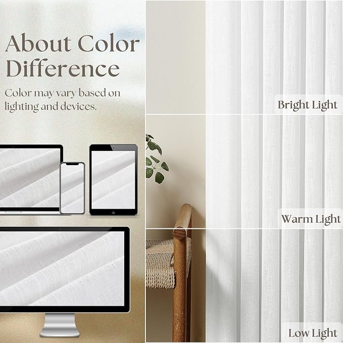 TWODRAPES Snow White Pinch Pleated Linen Curtains 2 Panels for Living Room Bedroom Memory Training Shaped Semi Sheer Pleat Drapes with Hooks Rings Light Filtering Window Curtain 40x54