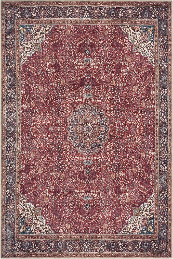 Keen Home Design 6x9 Rug - Machine Washable Area Rug with Non-Slip Backing, Ideal for Living Room, Dining Room, Bedroom - Vintage, Easy Clean, Durable, Low Pile Rug - (6' x 9')