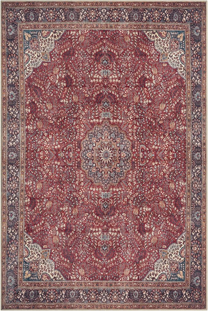 Keen Home Design 9x12 Rug - Machine Washable Area Rug with Non-Slip Backing, Ideal for Living Room, Dining Room, Bedroom - Vintage, Easy Clean, Durable, Low Pile Rug - (9' x 12')