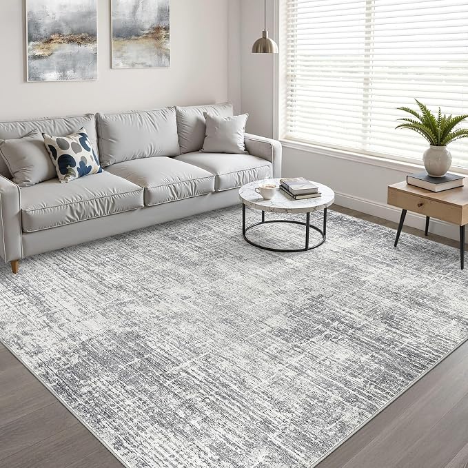 10x12 Area Rug Living Room: Washable Large Neutral Grey Rugs Abstract Soft Modern Stain Resistant Indoor Floor Non-Slip Carpet for Bedroom Nursery Kids Office Playroom Dining Room Under Table Home