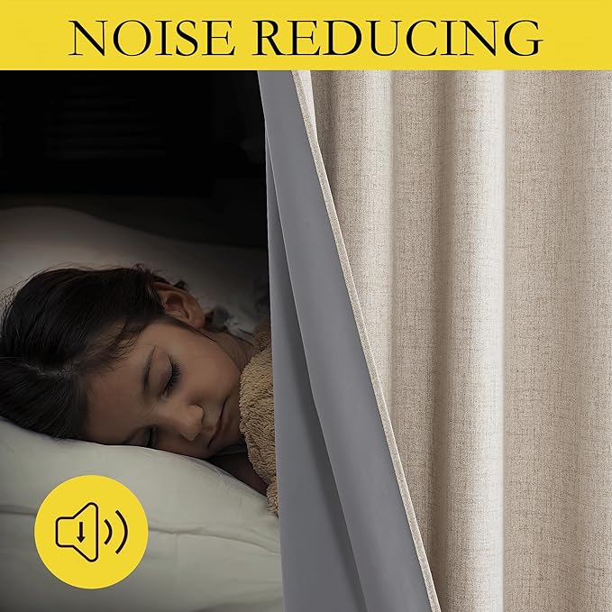 NICETOWN Oatmeal Bedroom Full Blackout Linen Curtain Panels Set of 2, 52" by 72", Thick Insulated Classic Grommet Blackout Draperies with White Thermal Insulated Liner for Windows