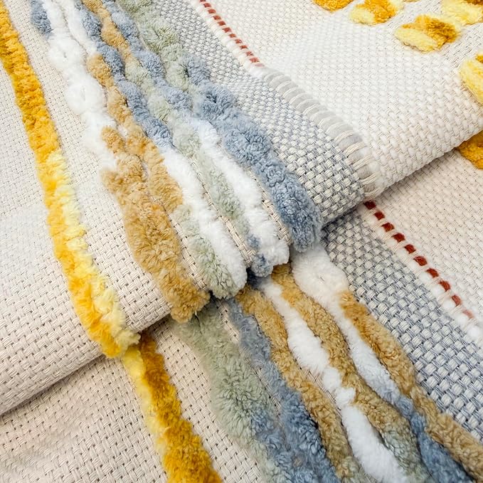 NUYECY Chenille and Cotton Long Pillow for Bed,Striped Textured Boho Long Lumbar Throw Pillow Cover 16x36,Neutral Accent Decorative Extra Long Body Pillow Case for Couch Sofa Bedroom,Yellow-Grey