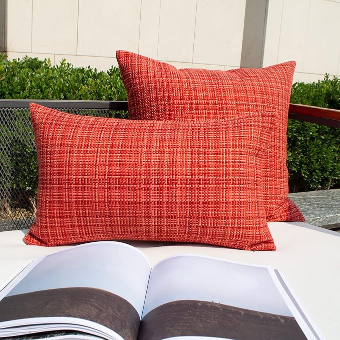 Kevin Textile Pack of 2 Decorative Outdoor Waterproof Pillow Covers Garden Cushion Sham Throw Pillowcase Shell for Patio Tent Couch 22x22 Inch Red
