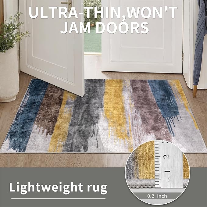 Ciicool Modern Abstract Yellow Blue Rug for Living Room, 6'x9' Machine Washable Area Rug Non-Slip Rug, Low-Pile Contemporary Indoor Dining Floor Carpet for Bedroom Office Under Table Home Decor